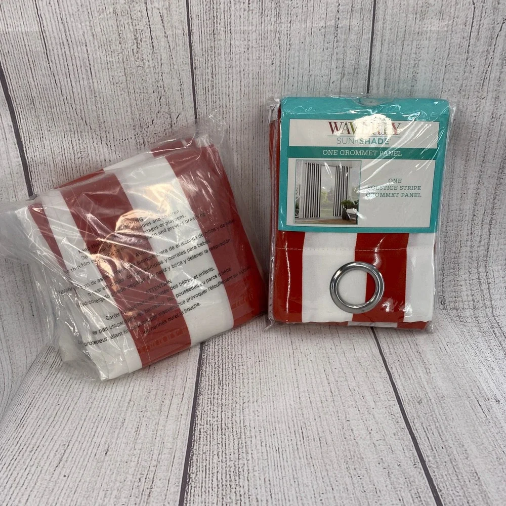 Waverly Solstice Stripe Curtain Panels 52x95 Chili Red White Grommet 2 Panels